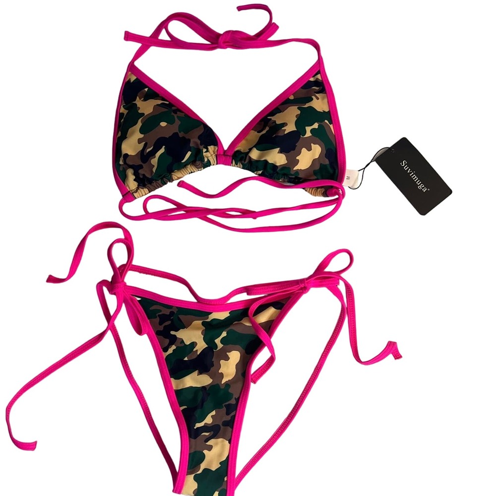 Bikini Set Army Print with Bright Pink